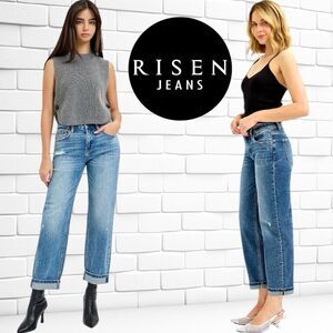 RISEN High Rise Ankle Boyfriend Distressed Jeans Size 15/32 NWT
